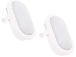 2er Set LED Außenwandleuchten oval weiß mit Bewegungsmelder, Kellerlampen