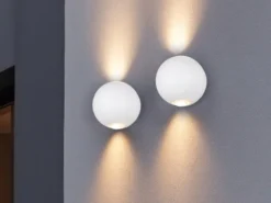 2er Set LED Außenwandleuchten Up and Down, Kugel in Weiß Ø 10cm