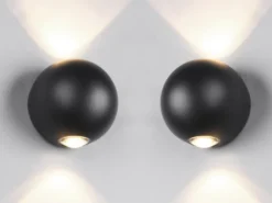 2er Set LED Außenwandleuchten Up and Down, Kugel in Schwarz Ø 10cm