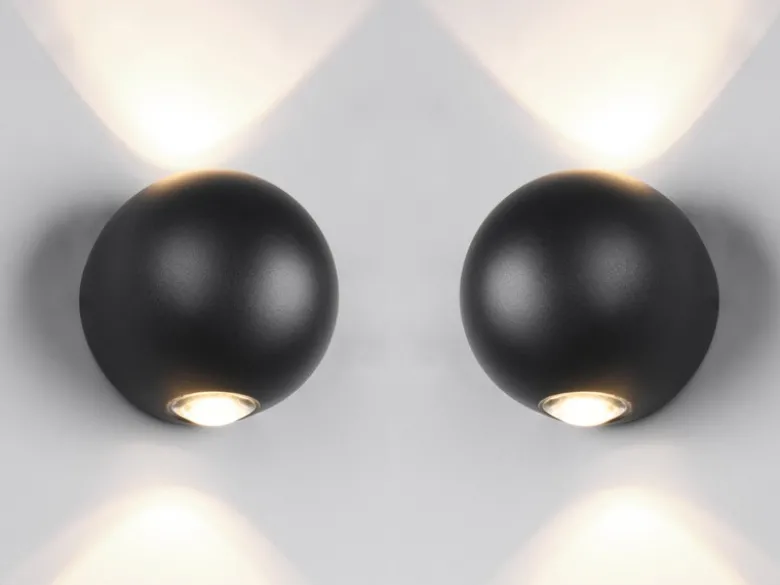 2er Set LED Außenwandleuchten Up and Down, Kugel in Schwarz Ø 10cm