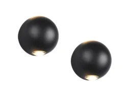 2er Set LED Außenwandleuchten Up and Down, Kugel in Schwarz Ø 10cm