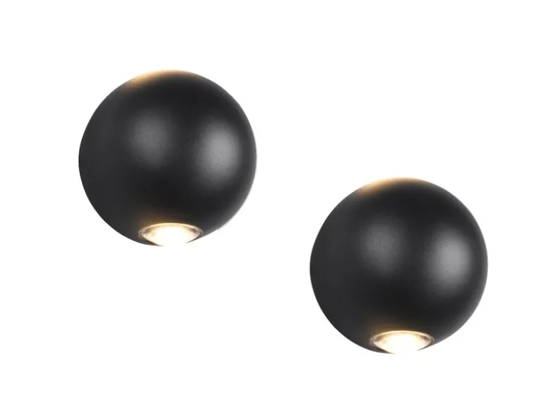 2er Set LED Außenwandleuchten Up and Down, Kugel in Schwarz Ø 10cm