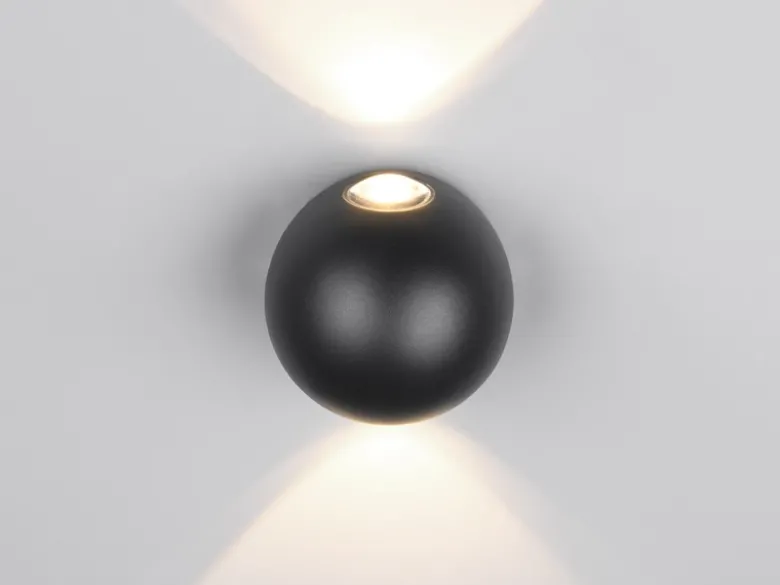 2er Set LED Außenwandleuchten Up and Down, Kugel in Schwarz Ø 10cm