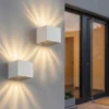 2er Set LED Außenwandleuchten Würfel aus Aluminium in Weiß, 10x10cm