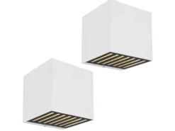 2er Set LED Außenwandleuchten Würfel aus Aluminium in Weiß, 10x10cm