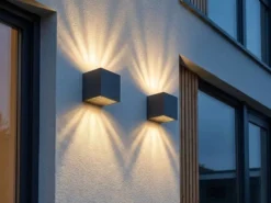 2er Set LED Außenwandleuchten Würfel aus Aluminium in Anthrazit, 10x10cm