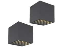 2er Set LED Außenwandleuchten Würfel aus Aluminium in Anthrazit, 10x10cm