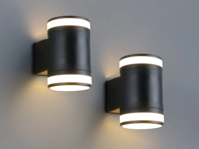 2er Set LED Außenwandleuchte Up and Down in Schwarz, Höhe 14cm
