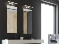 2er SET LED Badezimmer Wandleuchten Silber Chrom schwenkbar, Breite 60cm