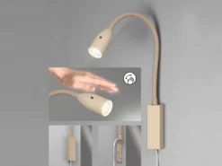 2er SET LED Bettlampen Beige mit Kabel und Stecker, Gestensteuerung, Breite 4cm
