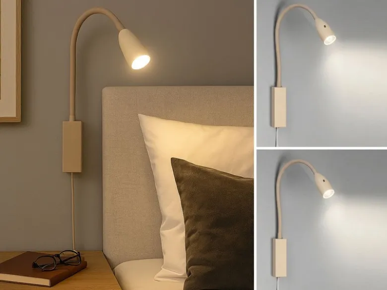 2er SET LED Bettlampen Beige mit Kabel und Stecker, Gestensteuerung, Breite 4cm