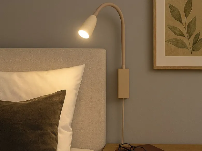 2er SET LED Bettlampen Beige mit Kabel und Stecker, Gestensteuerung, Breite 4cm