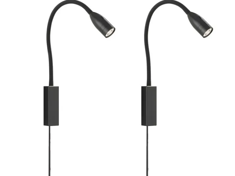 2er SET LED Bettlampen Schwarz mit Kabel & Stecker, Gestensteuerung, Breite 4cm