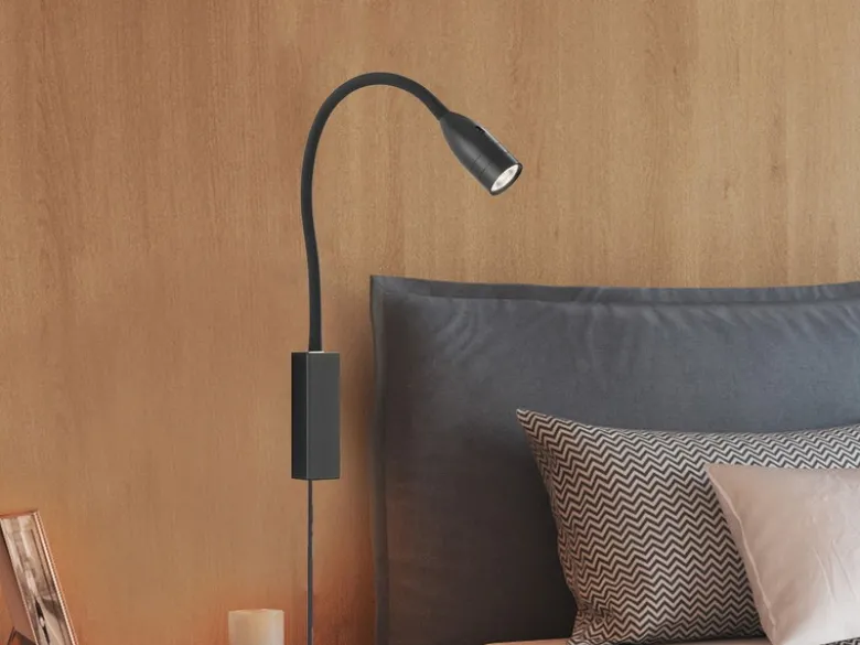 2er SET LED Bettlampen Schwarz mit Kabel & Stecker, Gestensteuerung, Breite 4cm