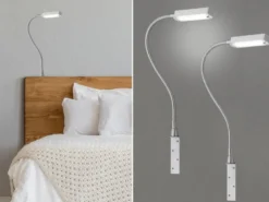 2er SET LED Bettlampen Silber dimmbar, zum Anschrauben, mit Stecker, Breite 3cm