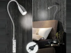 2er SET LED Bettlampen Silber dimmbar, zum Anschrauben, mit Stecker, Breite 4cm