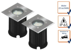 2er-Set LED-Bodeneinbaustrahler Outdoor, eckig, befahrbar, max 800 kg Last, IP65