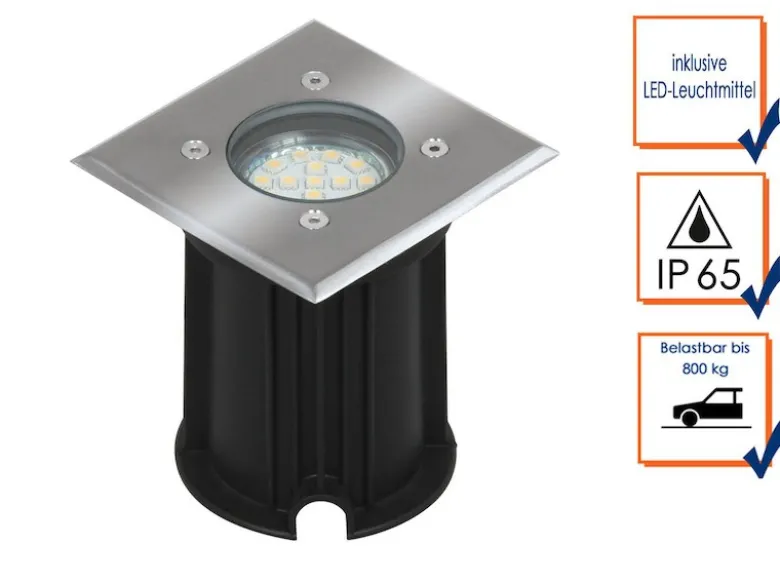 4er-Set LED-Bodeneinbaustrahler Outdoor, eckig, befahrbar, max 800 kg Last, IP65
