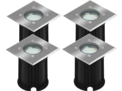 4er-Set LED-Bodeneinbaustrahler Outdoor, eckig, befahrbar, max 800 kg Last, IP65