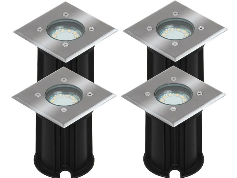 4er-Set LED-Bodeneinbaustrahler Outdoor, eckig, befahrbar, max 800 kg Last, IP65