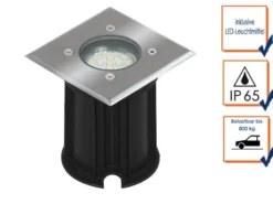 6er-Set LED-Bodeneinbaustrahler Outdoor, eckig, befahrbar, max 800 kg Last, IP65