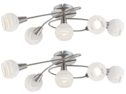2er SET LED Deckenlampen 5-flammig, Glasschirme satiniert, Breite 62,4cm