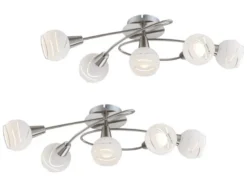 2er SET LED Deckenlampen 5-flammig, Glasschirme satiniert, Breite 62,4cm