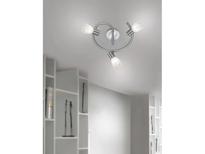 2er Set LED Deckenstrahler 3-flammig Silber Glasschirme schwenkbar, Ø 30cm