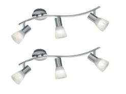 2er Set LED Deckenstrahler 3-flammig Silber Glasschirme schwenkbar, Breite 55cm