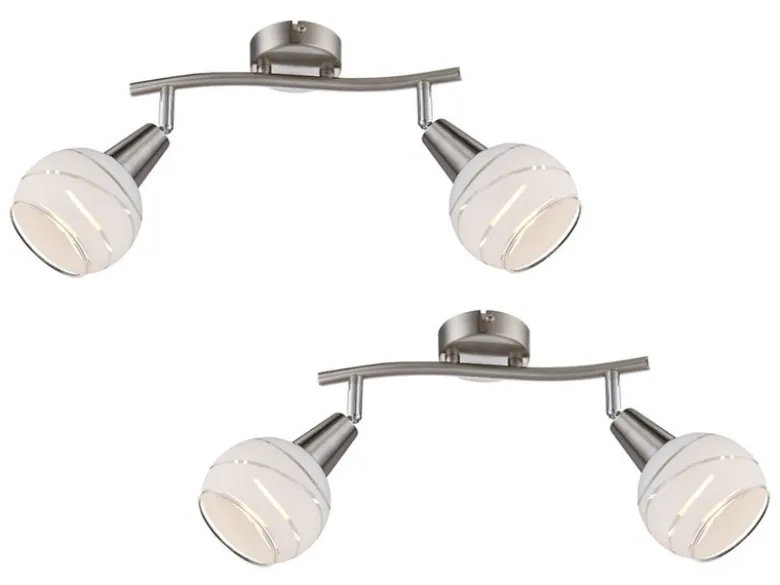 2er Set LED Deckenstrahler 2-flammig, Glasschirme satiniert, Breite 28cm