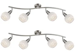 2er Set LED Deckenstrahler 4-flammig, Glasschirme satiniert, Breite 70cm