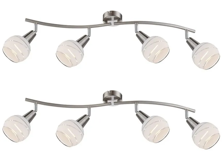 2er Set LED Deckenstrahler 4-flammig, Glasschirme satiniert, Breite 70cm