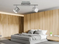 2er SET LED Deckenstrahler 2-flammig Silber matt, Breite 34cm