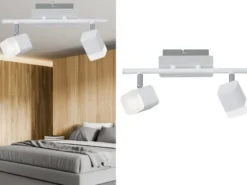 2er SET LED Deckenstrahler 2-flammig Weiß matt, Breite 34cm