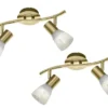 2er SET LED Deckenstrahler Messing 2-flammig mit Glasschirmen, Breite 33cm