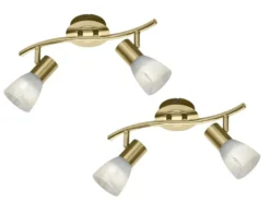 2er SET LED Deckenstrahler Messing 2-flammig mit Glasschirmen, Breite 33cm