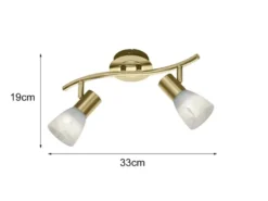 2er SET LED Deckenstrahler Messing 2-flammig mit Glasschirmen, Breite 33cm