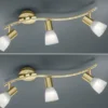 2er SET LED Deckenstrahler Messing 3-flammig mit Glasschirmen, Breite 55cm
