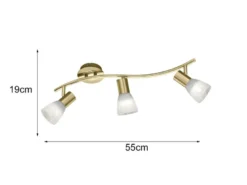 2er SET LED Deckenstrahler Messing 3-flammig mit Glasschirmen, Breite 55cm