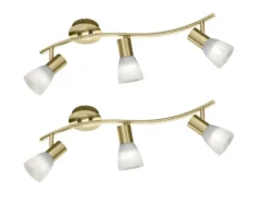 2er SET LED Deckenstrahler Messing 3-flammig mit Glasschirmen, Breite 55cm