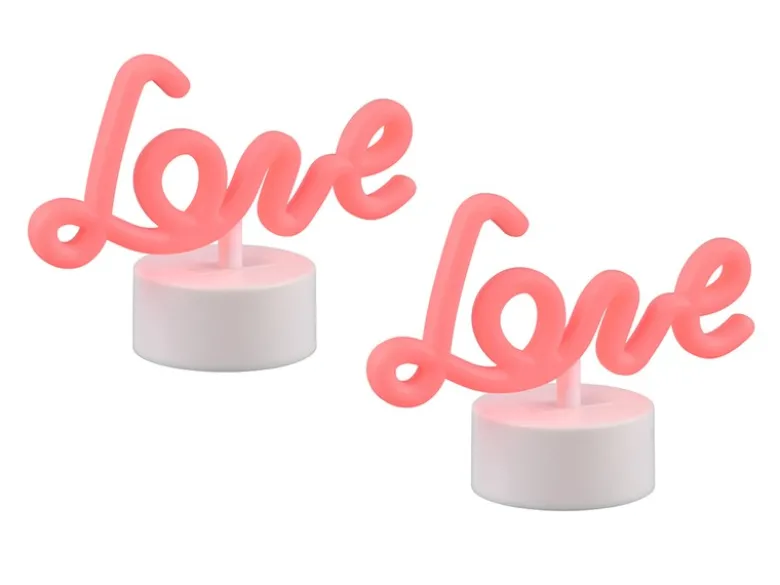 2er SET LED Dekoleuchte mit Schriftzug Love Batterie- oder USB betrieben H: 14cm