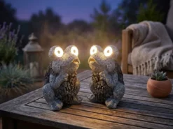 2er Set LED Deko Solarleuchten Froschlampen Kunststoff Grau, Höhe 21cm