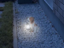 2er Set LED Deko Solarleuchten Hundelampe mit Laterne in Braun-Weiß, Höhe 26cm