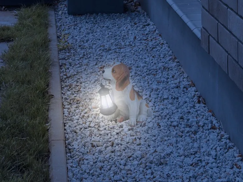 2er Set LED Deko Solarleuchten Hundelampe mit Laterne in Braun-Weiß, Höhe 26cm