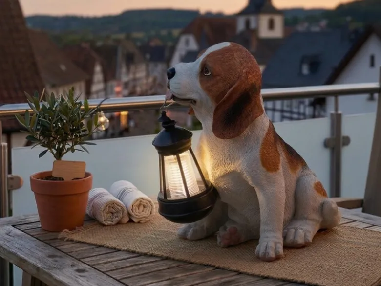2er Set LED Deko Solarleuchten Hundelampe mit Laterne in Braun-Weiß, Höhe 26cm