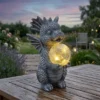 2er Set LED Deko Solarleuchten Drachenlampen aus Kunststoff Grau, Höhe 27,5cm