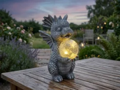 2er Set LED Deko Solarleuchten Drachenlampen aus Kunststoff Grau, Höhe 27,5cm