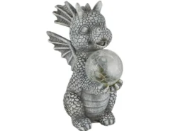 2er Set LED Deko Solarleuchten Drachenlampen aus Kunststoff Grau, Höhe 27,5cm