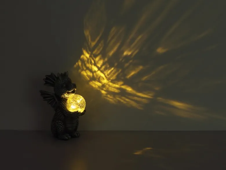 2er Set LED Deko Solarleuchten Drachenlampen aus Kunststoff Grau, Höhe 27,5cm