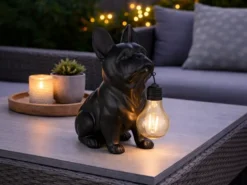 2er Set LED Deko Solarleuchten Hundelampe Bulldogge in Schwarz, Höhe 24,5cm
